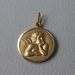 Imagen de Ángel de Rafael Medalla Sagrada Colgante redonda Acuñación gr 5 Oro amarillo 18kt para Mujer y para Niña y Niño
