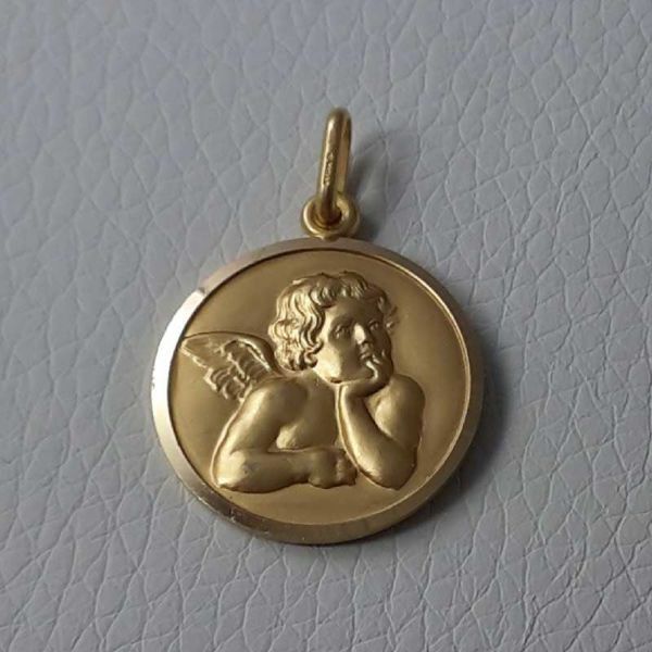 Imagen de Ángel de Rafael Medalla Sagrada Colgante redonda Acuñación gr 5 Oro amarillo 18kt para Mujer y para Niña y Niño