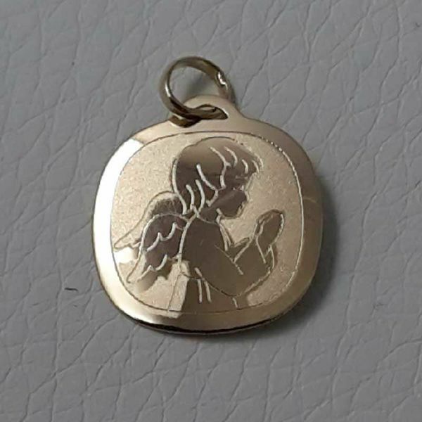 Picture of Guardian Angel praying Sacred Square Medal Pendant gr 0,95 Yellow Gold 18k for Children (Boys and Girls)