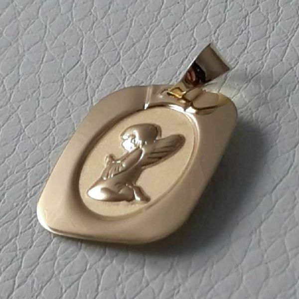Picture of Guardian Angel praying Sacred Rectangular Medal Pendant gr 1,2 Yellow Gold 18k for Children (Boys and Girls) 