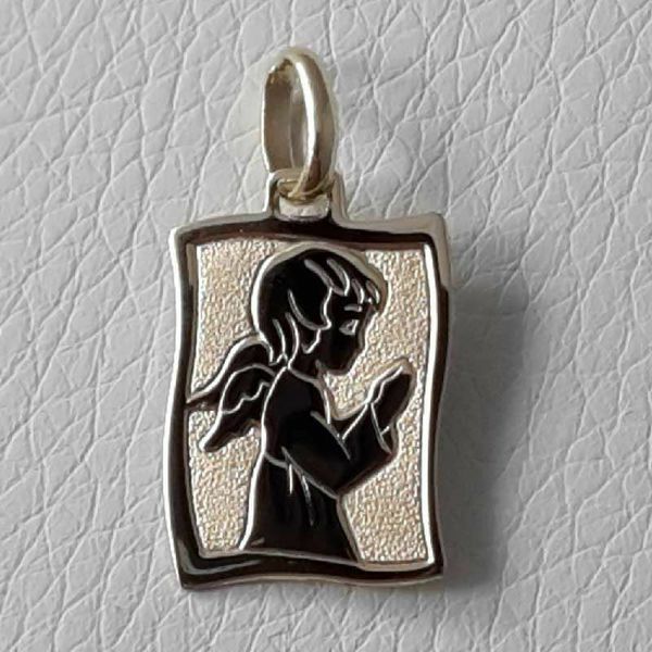 Picture of Guardian Angel praying Sacred Rectangular Medal Pendant in bas-relief gr 1,6 Yellow Gold 18k for Children (Boys and Girls)