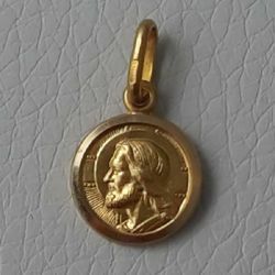 Imagen de Cristo Jesús Redentor y Oración Dio ti protegga Medalla Sagrada Colgante redonda Acuñación gr 1,5 Oro amarillo 18kt borde liso para Hombre 