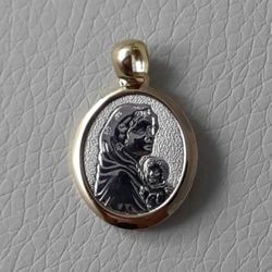 Picture of Madonna and Child Sacred Medal Round Pendant gr 2,4 Bicolour yellow white Gold 18k for Woman 