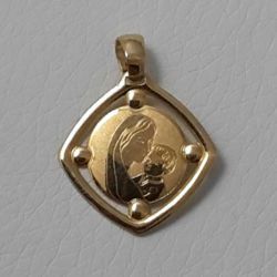 Imagen de Madonna Virgen con el Niño Medalla Sagrada Colgante cuadrada en bajorrelieve gr 1,2 Oro amarillo 18kt para Mujer 