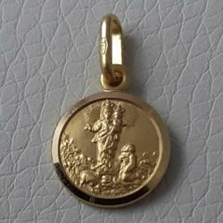 Imagen de Nuestra Señora Virgen de la Guardia con Niño y Corona Medalla Sagrada Colgante redonda Acuñación gr 1,4 Oro amarillo 18kt borde liso para Mujer 