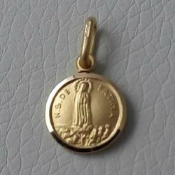 Imagen de Madonna Nuestra Señora Virgen de Fatima Medalla Sagrada Colgante redonda Acuñación gr 1,3 Oro amarillo 18kt con borde liso Unisex Mujer Hombre 
