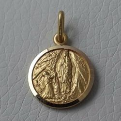 Immagine di Madonna Nostra Signora di Lourdes Medaglia Sacra Pendente tonda Conio gr 2,6 Oro giallo 18kt con bordo liscio Unisex Donna Uomo 