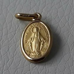 Imagen de Virgen María Nuestra Señora Milagrosa Regina sine labe originali concepta o.p.n. Medalla Colgante oval Acuñación gr 1,4 Oro amarillo 18kt Unisex Mujer Hombre 