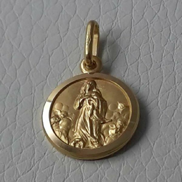 Immagine di Maria Madonna Immacolata Medaglia Sacra Pendente tonda Conio gr 2,1 Oro giallo 18kt con bordo liscio da Donna 