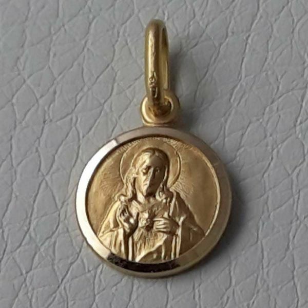 Immagine di Sacro Cuore di Gesù Medaglia Sacra Pendente tonda Conio gr 1,4 Oro giallo 18kt con bordo liscio Unisex Donna Uomo 