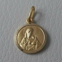 Immagine di Sacro Cuore di Gesù Medaglia Sacra Pendente tonda Conio gr 2,1 Oro giallo 18kt con bordo liscio Unisex Donna Uomo 