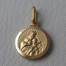 Picture of Sacred Heart of Jesus and and Our Lady of Mount Carmel Coining Sacred Scapular Medal Round Pendant gr 2,7 Yellow Gold 18k smooth edge Unisex Woman Man 