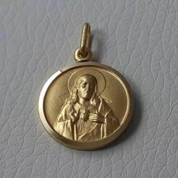 18k Gold Scapular Medal Small Lady of Carmel heart of Jesus 
