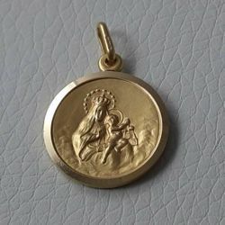 Picture of Sacred Heart of Jesus and and Our Lady of Mount Carmel Coining Sacred Scapular Medal Round Pendant gr 4,9 Yellow Gold 18k smooth edge Unisex Woman Man 