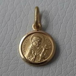 Immagine di San Francesco d’Assisi Medaglia Sacra Pendente tonda Conio gr 1,4 Oro giallo 18kt con bordo liscio Unisex Donna Uomo