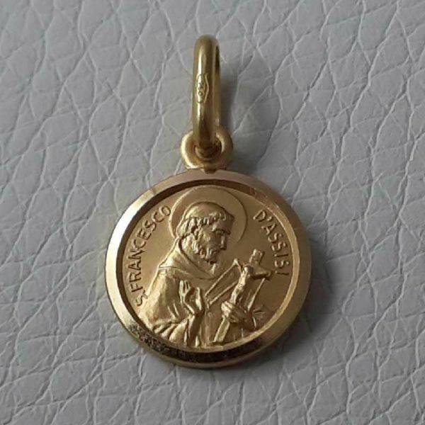Imagen de San Francisco de Asís Medalla Sagrada Colgante redonda Acuñación gr 1,4 Oro amarillo 18kt con borde liso Unisex para Mujer y Hombre