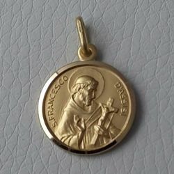 MADE IN ITALY 18K YELLOW GOLD ST SAINT FRANCIS FRANCESCO ASSISI MEDAL 13 MM 