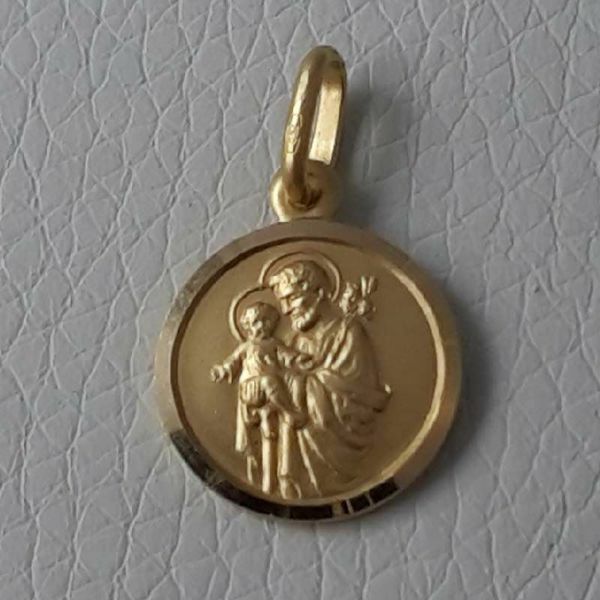 Imagen de San José con el Niño Jesús Medalla Sagrada Colgante redonda Acuñación gr 2 Oro amarillo 18kt con borde liso para Hombre 