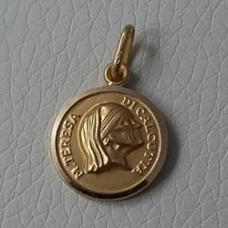 Picture of Saint Mother Teresa of Calcutta Coining Sacred Medal Round Pendant gr 3,1 Yellow Gold 18k with smooth edge Unisex Woman Man 