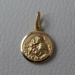 Imagen de San Antonio de Padua con Niño Medalla Sagrada Colgante redonda Acuñación gr 2 Oro amarillo 18kt con borde liso Unisex para Mujer y Hombre