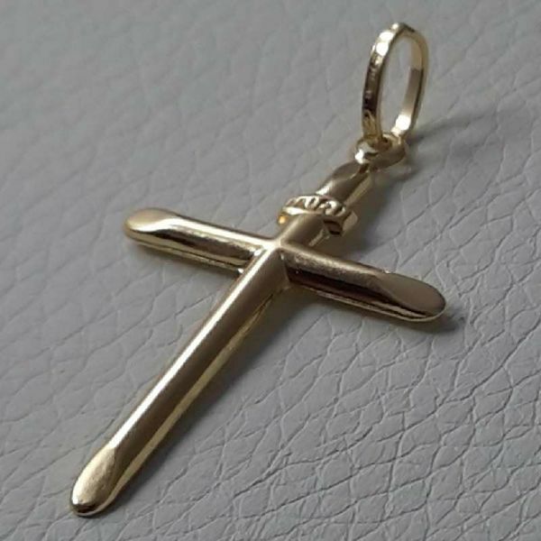 Immagine di Croce semplice con simbolo INRI scalpello Ciondolo Pendente gr 0,85 Oro giallo 18kt a Canna vuota Unisex Donna Uomo 