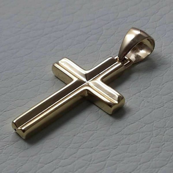 Picture of Striped Straight Cross Pendant gr 1,3 Yellow Gold 18k Hollow Tube Unisex Woman Man 