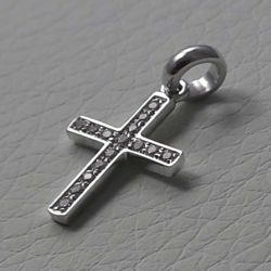 Immagine di Croce dritta con punti luce Ciondolo Pendente gr 1,05 Oro bianco 18kt con Zirconi da Donna 
