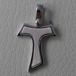 Picture of Saint Francis double Tau Cross Pendant gr 2,2 White solid Gold 18k for Man 