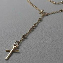Picture of Long Rosary crew-neck Necklace with Miraculous Medal of Our Lady of Graces and Cross gr 6,4 Yellow Gold 18k with smooth Spheres for Woman Men