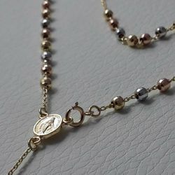 Picture of Rosary crew-neck Necklace Miraculous Medal of Our Lady of Graces Cross gr 7,0 Tricolor yellow white rose Gold 18k with Diamond Spheres for Woman 