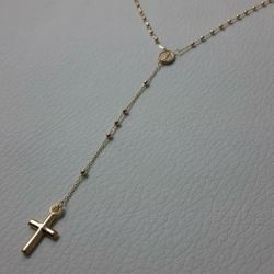 Picture of Rosary crew-neck Necklace with Miraculous Medal of Our Lady of Graces and Cross gr 2,7 Yellow Gold 18k with Smooth Spheres for Woman 