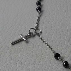 Picture of Rosary crew-neck Necklace with Miraculous Medal of Our Lady of Graces and Cross gr 4,6 White Gold 18k with Onyx Unisex Woman Man