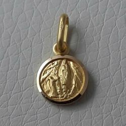 Imagen de Madonna Nuestra Señora de Lourdes Medalla Sagrada Colgante redonda Acuñación gr 1 Oro amarillo 18kt con borde liso Unisex Mujer Hombre 