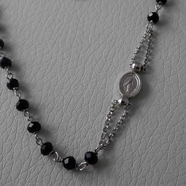 Picture of Rosary Necklace Silver 925 black Stones Miraculous Medal Cross  for Woman
