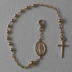 Picture of Rosary Cuff Bracelet with Miraculous Medal of Our Lady of Graces and Cross gr 4,7 Yellow Gold 18k with Smooth Spheres Unisex Woman Man