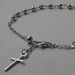 Picture of Rosary Cuff Bracelet with Miraculous Medal of Our Lady of Graces and Cross gr 4,5 White Gold 18k with Smooth Spheres Unisex Woman Man