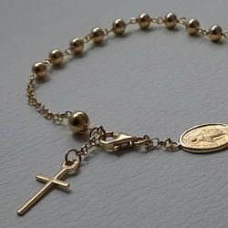 Immagine di Bracciale Rosario con Medaglia Madonna Miracolosa e Croce gr 5,7 Oro giallo 18kt con Sfere lisce Unisex Donna Uomo 