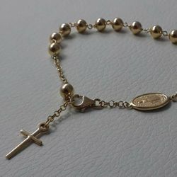 Picture of Rosary Cuff Bracelet with Miraculous Medal of Our Lady of Graces and Cross gr 7,3 Yellow Gold 18k with Smooth Spheres Unisex Woman Man