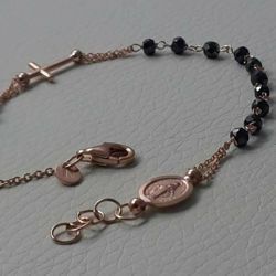 Picture of Rosary Cuff Bracelet with Miraculous Medal of Our Lady of Graces and Cross and through Chain gr 3,6 Rose Gold 18k with Onyx Unisex Woman Man