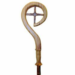 Immagine di Bastone Pastorale con asta cm 184 (72,4 inch) Simbolo della Croce Finitura liscia in Legno di Ulivo di Assisi