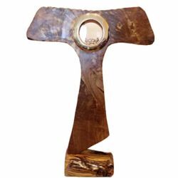 Picture of Church Monstrance with lunette H. cm 55 (21,7 inch) Saint Francis Tau Cross in Olive Wood of Assisi