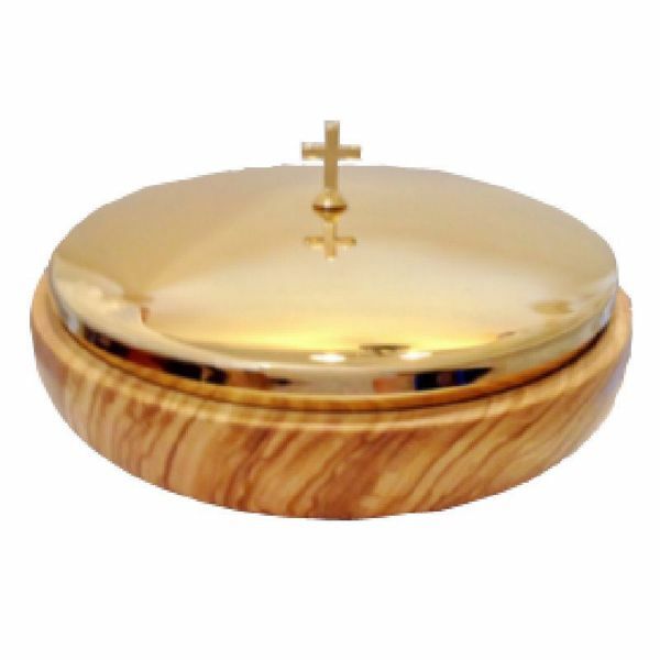 Picture of Liturgical Paten Diam. cm 14 (5,5 inch) with Lid smooth Finish in Olive Wood of Assisi