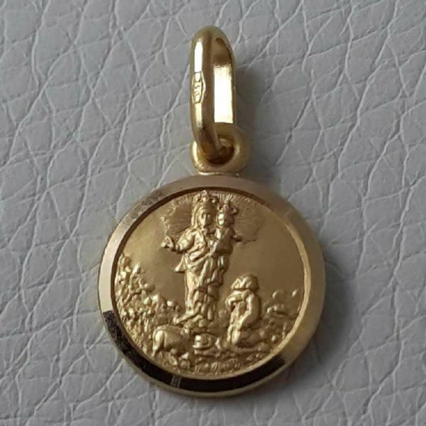 Imagen de Nuestra Señora Virgen de la Guardia con Niño y Corona Medalla Sagrada Colgante redonda Acuñación gr 1,9 Oro amarillo 18kt borde liso para Mujer 