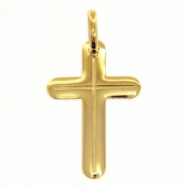 Picture of Rounded Cross with engraving Pendant gr 2,2 Yellow Gold 18k relief printed plate Unisex Woman Man 