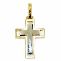 Picture of Double arch Cross Pendant gr 3 Bicolour yellow white solid Gold 18k for Man