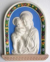 Immagine di Madonna con Bambino Pala da Muro cm 33x26 (13x10,2 in) Bassorilievo Ceramica Robbiana