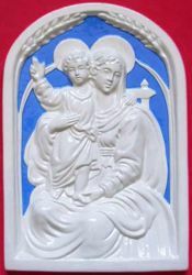 Immagine di Madonna con Bambino Pala da Muro cm 34x24 (13,4x9,4 in) Bassorilievo Ceramica Robbiana
