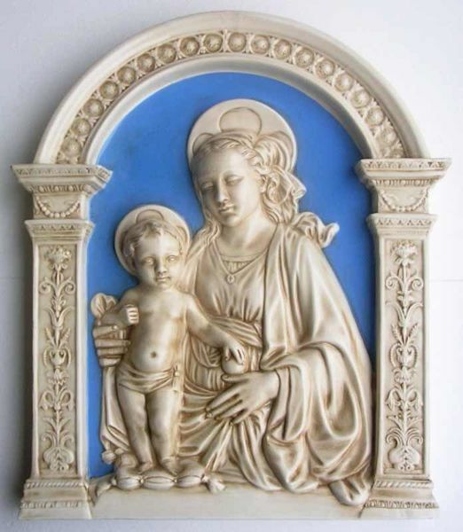 Immagine di Madonna con Bambino Pala da Muro cm 70x60 (27,6x23,6 in) Bassorilievo Ceramica Robbiana