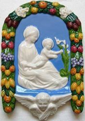 Picture of Madonna and Child with Lily Wall Panel cm 25 (9,8 in) Bas relief Glazed Ceramic Della Robbia