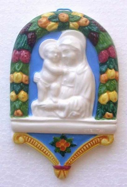 Immagine di Madonna di Boccadirio Pala da Muro cm 14x9 (5,5x3,5 in) Bassorilievo Ceramica Robbiana